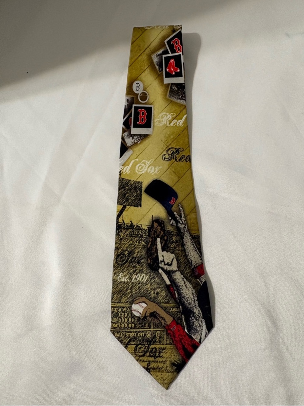 vintage-style Boston Red Sox necktie nostalgic baseball imagery team logos men’s